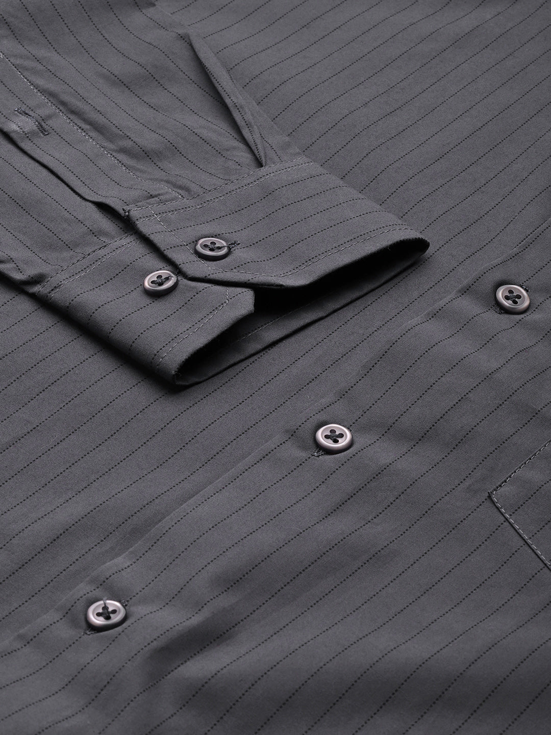 Men Dark grey Stripes Pure Cotton Slim Fit Formal Shirt