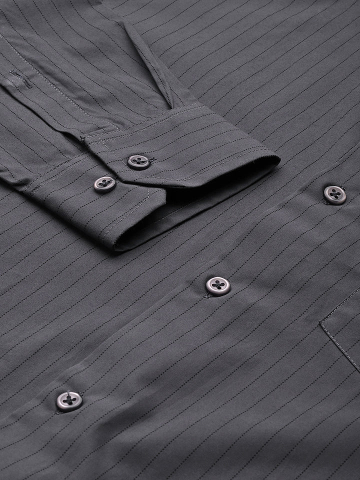 Men Dark grey Stripes Pure Cotton Slim Fit Formal Shirt