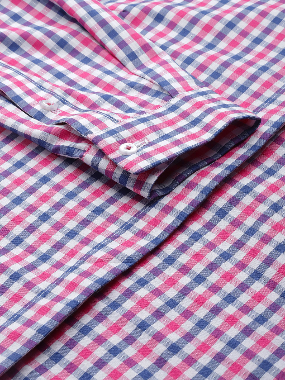 Women White & Pink Checks Pure Cotton Slim Fit Formal Shirt