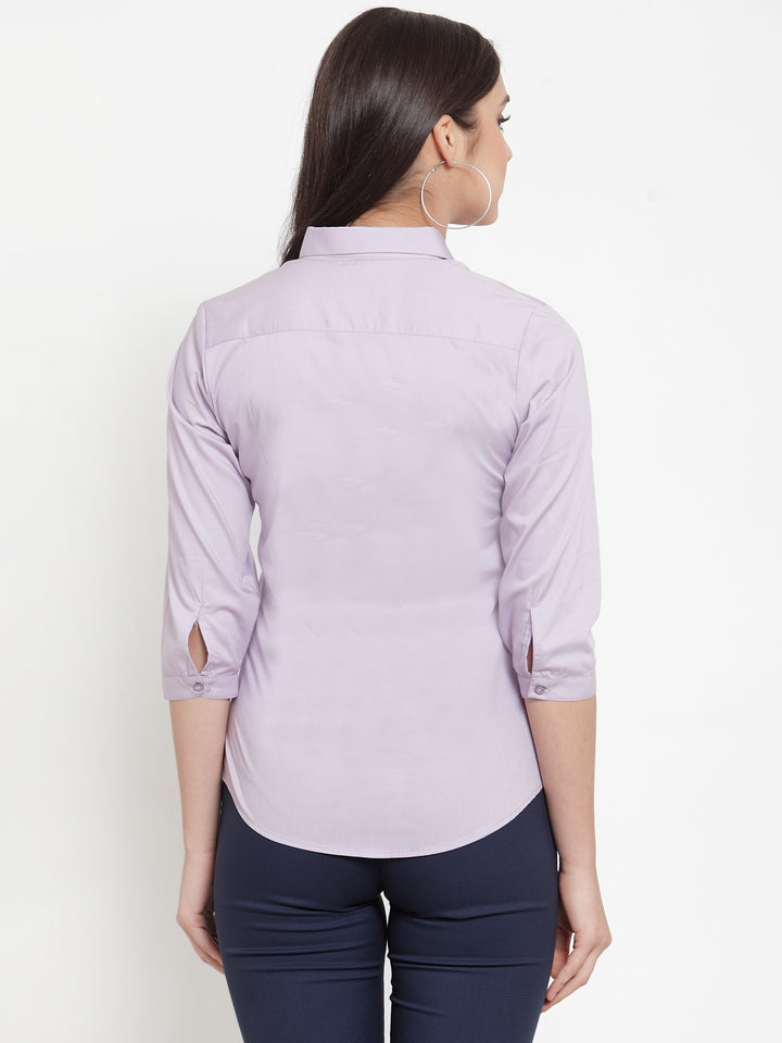 Women Purple Cotton Elastane Solid Slim Fit Formal Shirt