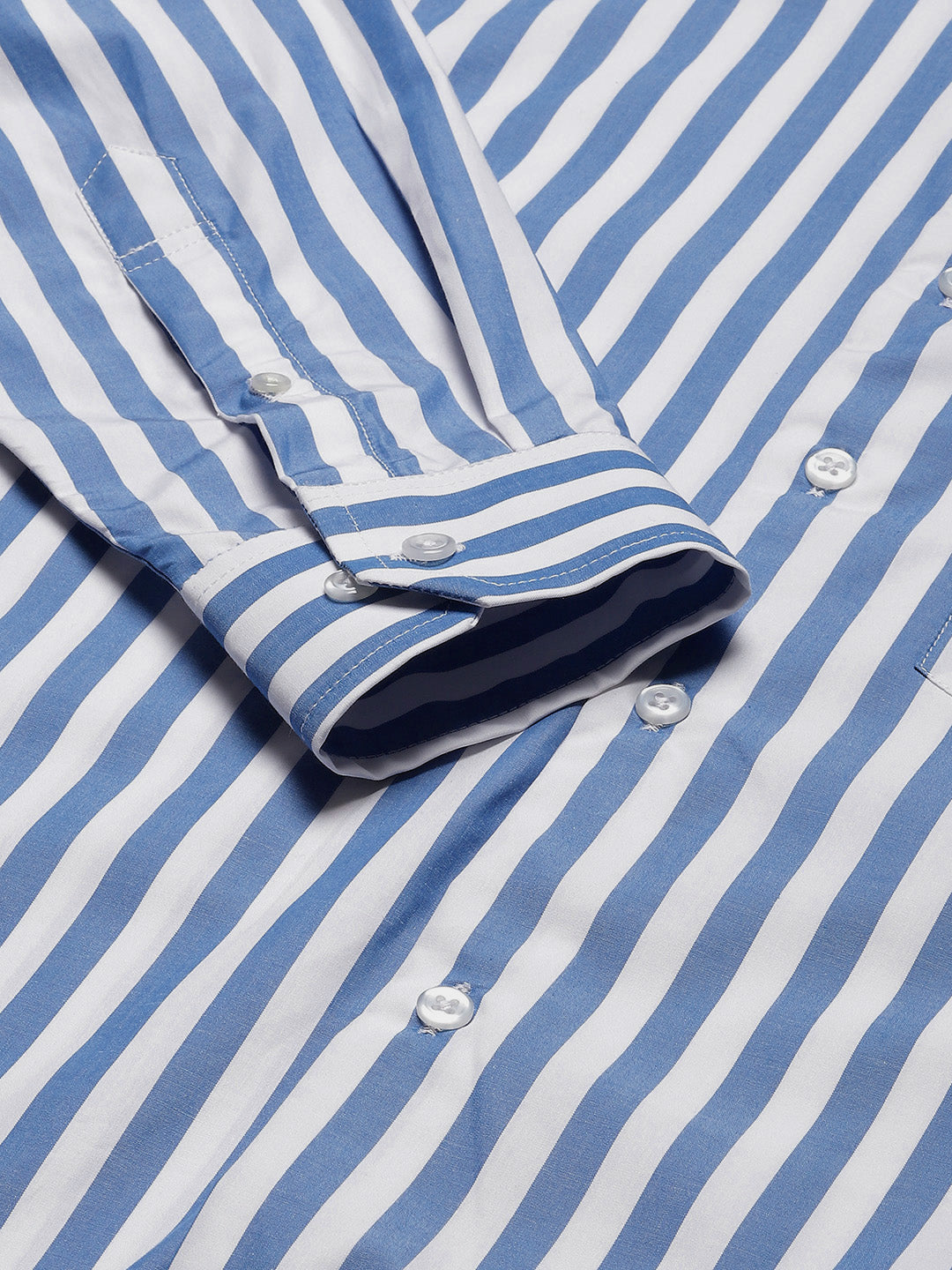 Men Blue & White Striped Pure Cotton Slim Fit Formal Shirt