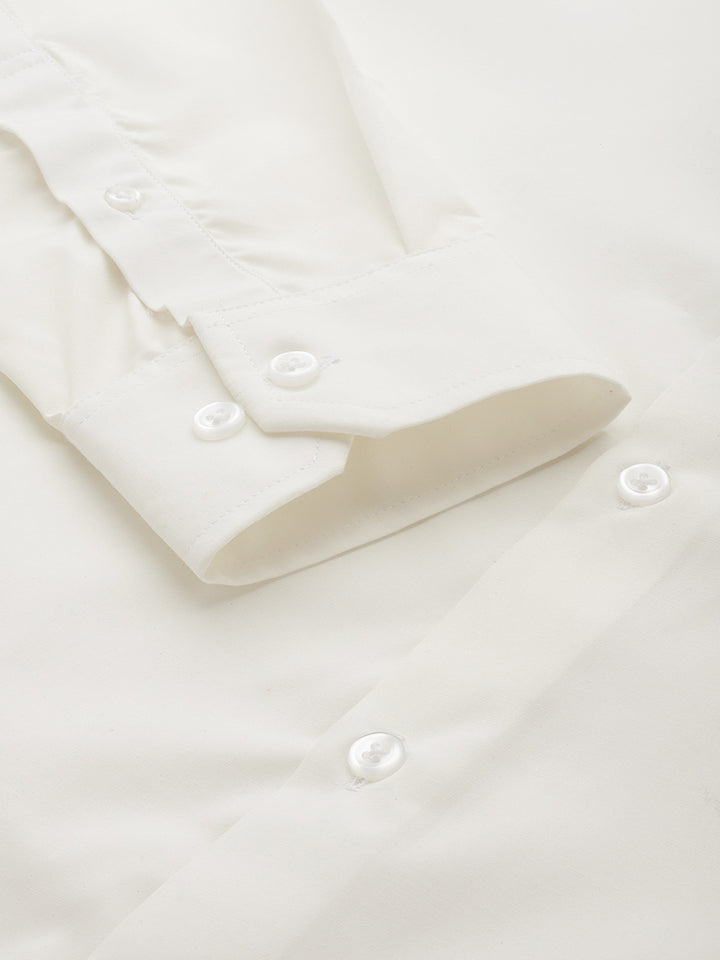 Men Cream Solids Slim Fit Formal Shirt