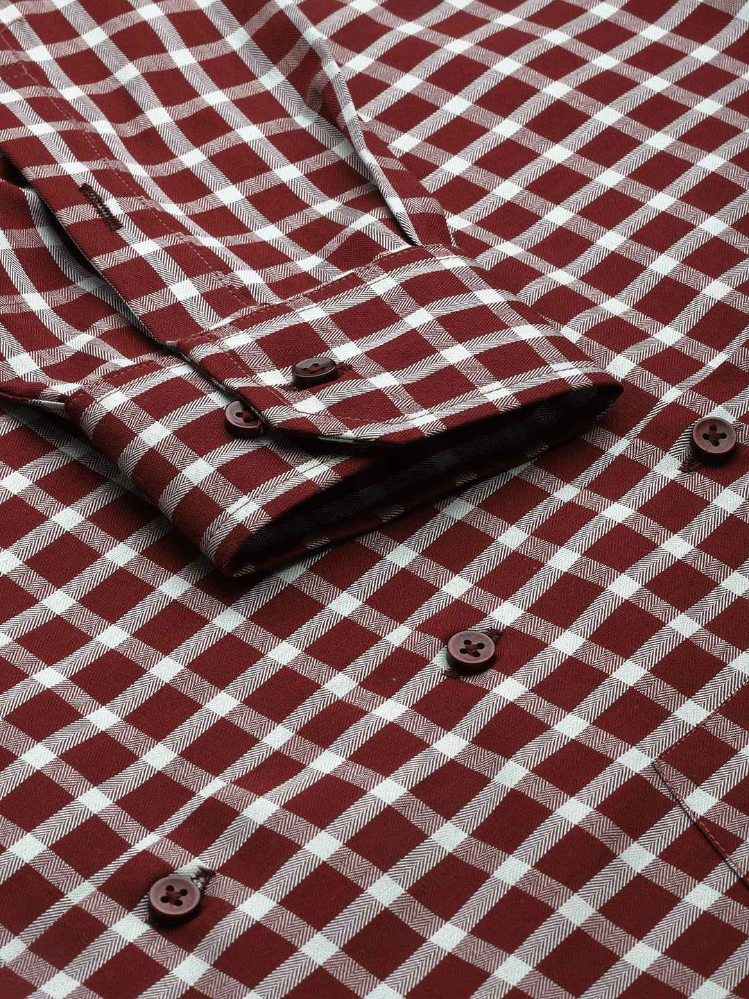 Men Maroon & Green Checks Pure Cotton Slim Fit Formal Shirt
