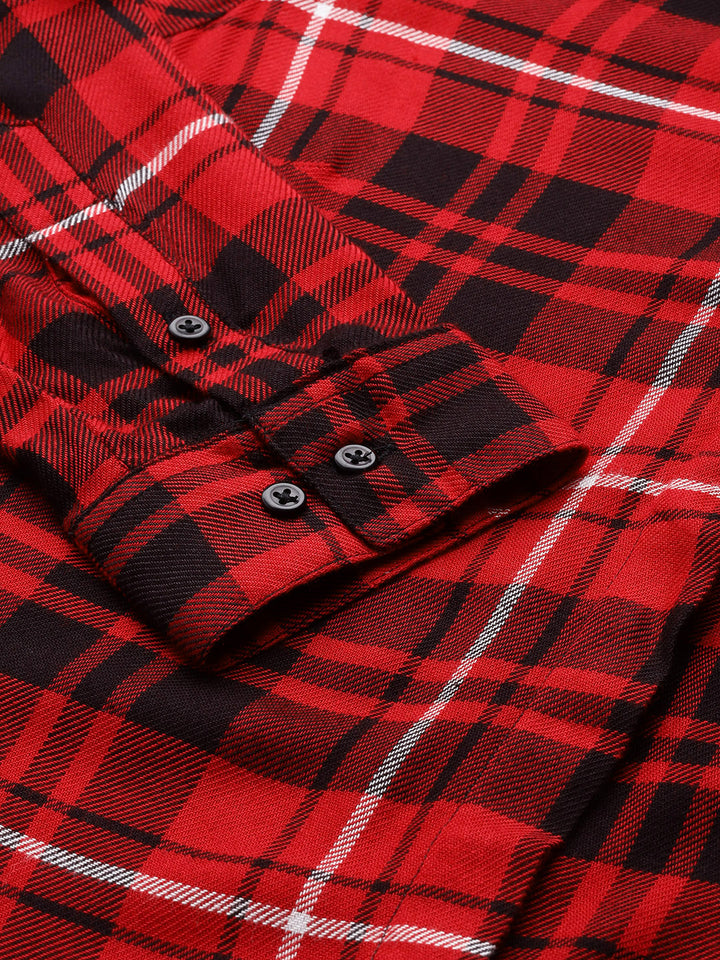 Women Red & Black Checked Viscose Rayon Slim Fit Formal Shirt