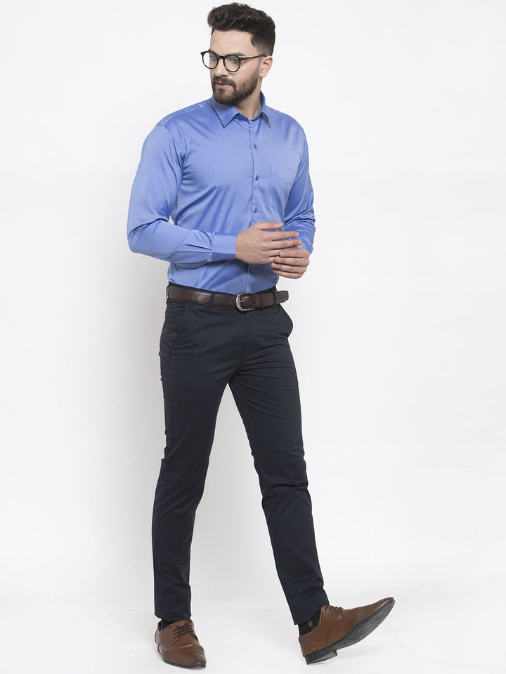 Men Blue Pure Cotton Solid Slim Fit Formal Shirt