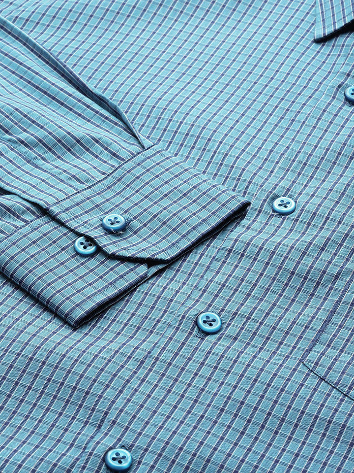 Men Blue Checks Pure Cotton Slim Fit Formal Shirt