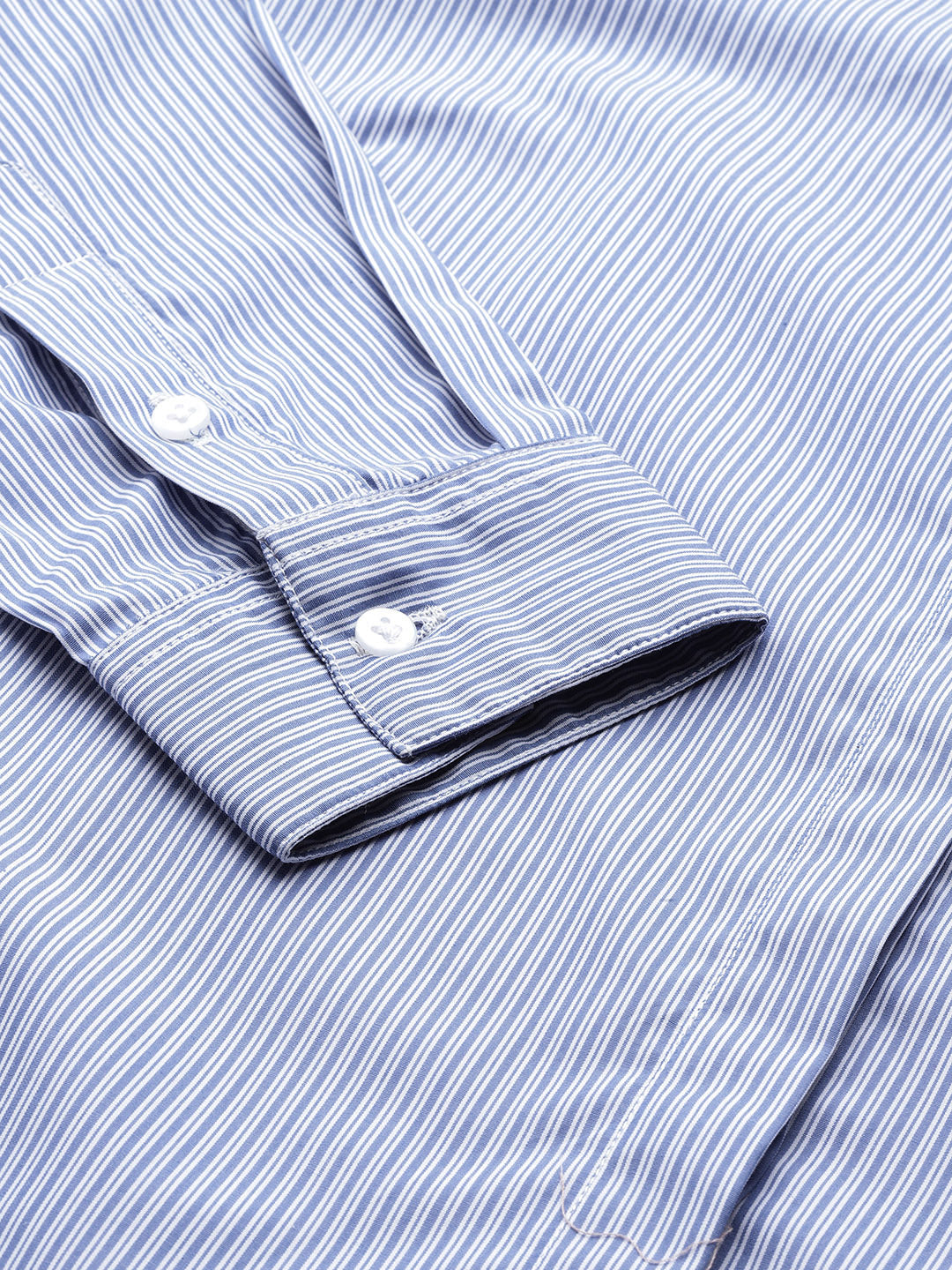 Women Blue & White Striped Pure Cotton Regular Fit Formal Shirt