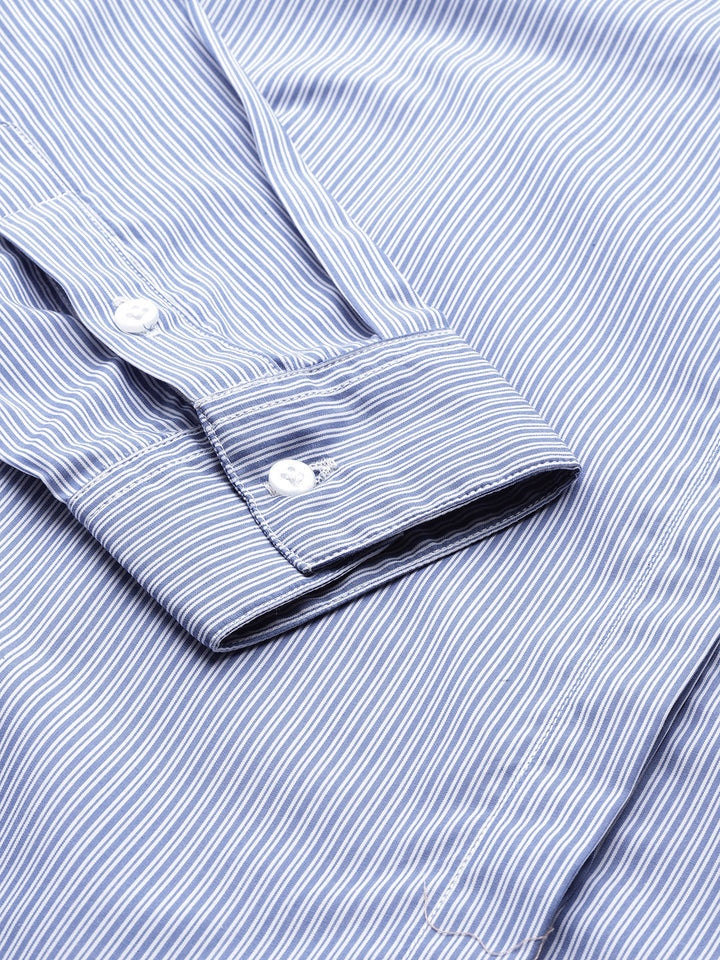 Women Blue & White Striped Pure Cotton Regular Fit Formal Shirt