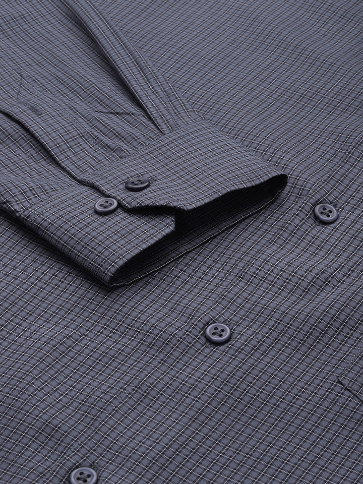 Men Grey Checks Pure Cotton Slim Fit Formal Shirt