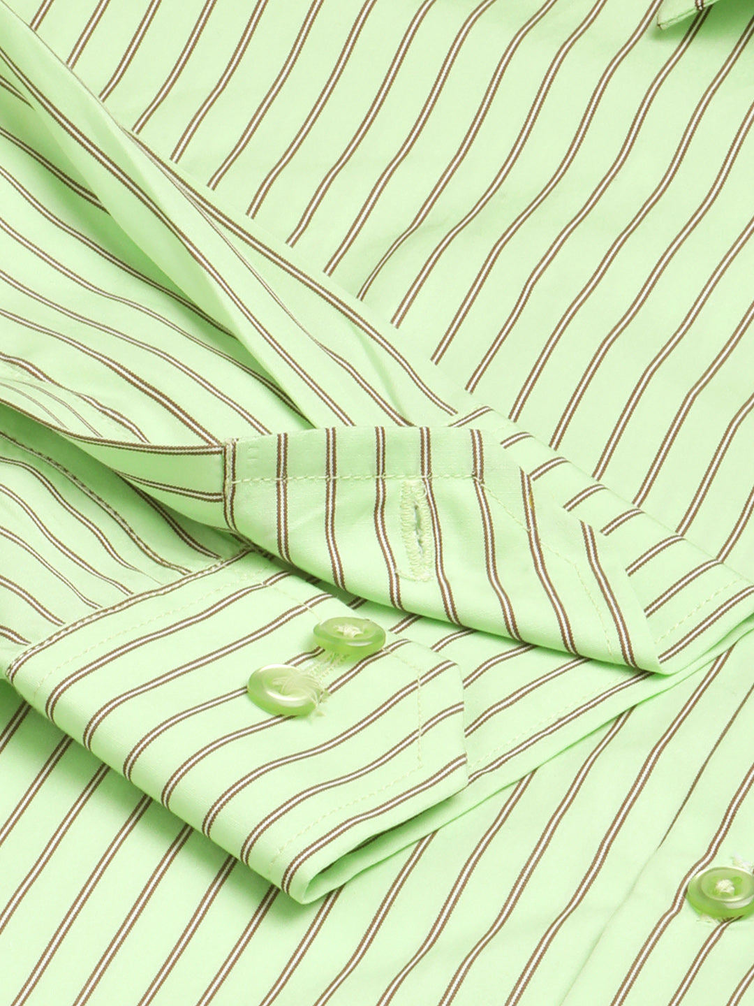 Men Green Stripes Pure Cotton Slim Fit Formal Shirt