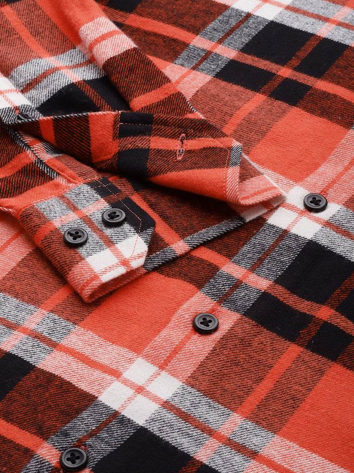 Men Red & Black Checked Pure Cotton Slim Fit Casual Shirt