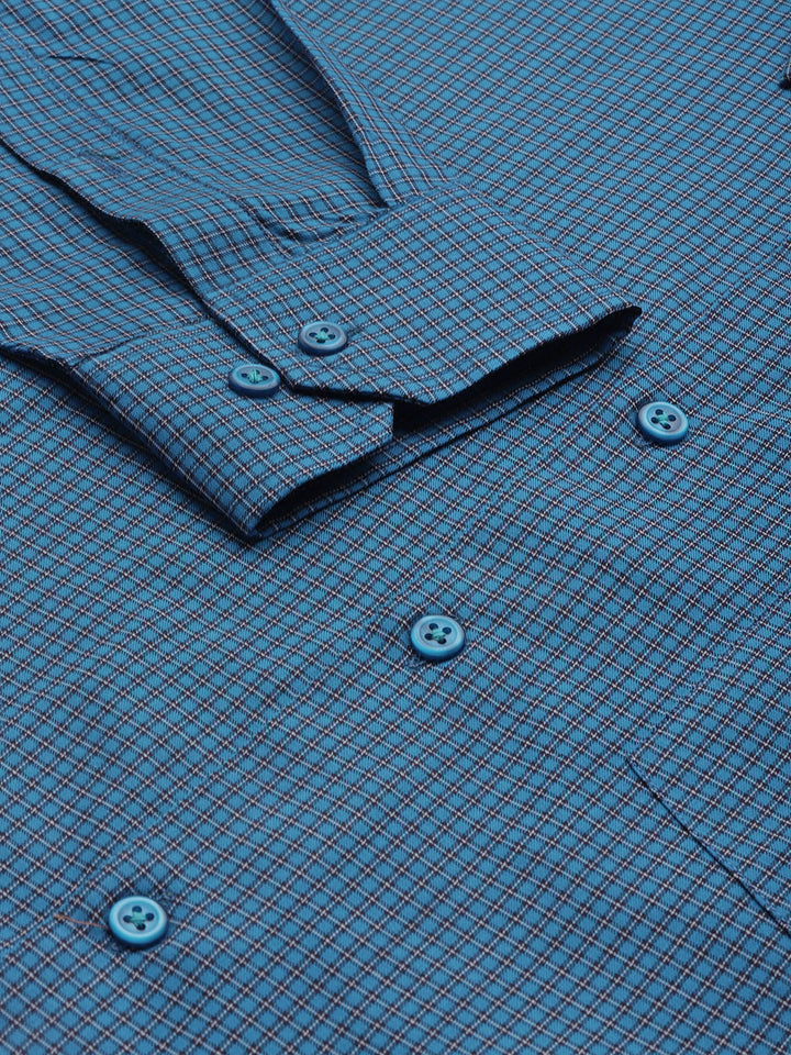 Men Blue Checks Pure Cotton Slim Fit Formal Shirt