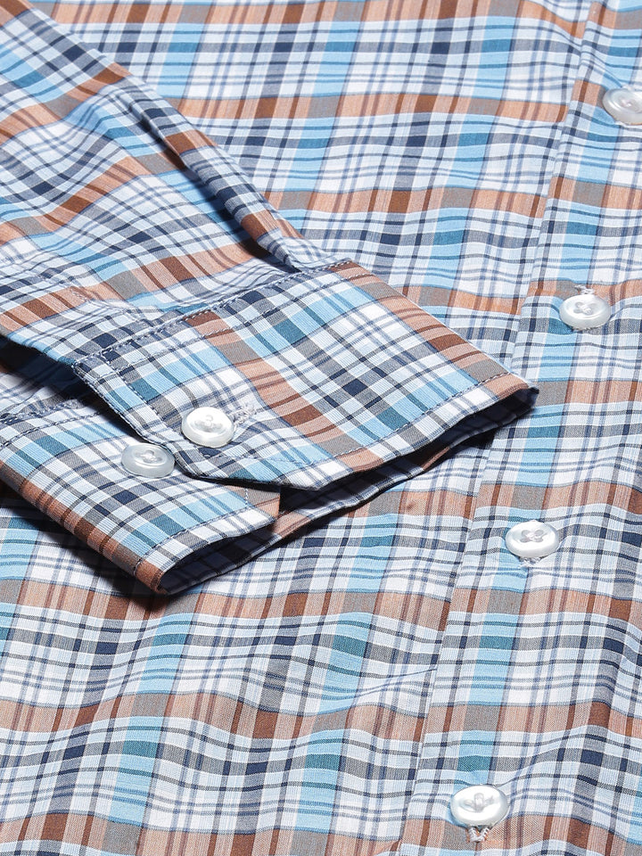 Men White & Blue Checked Pure Cotton Slim Fit Formal Shirt