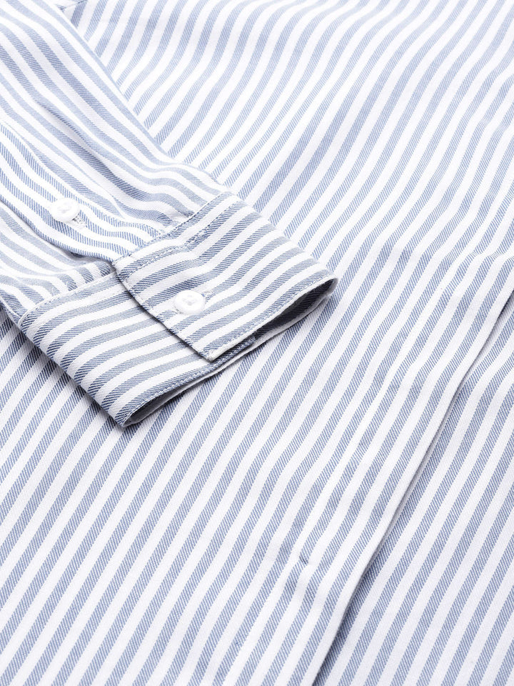 Women Blue & White Striped Pure Cotton Regular Fit Formal Shirt