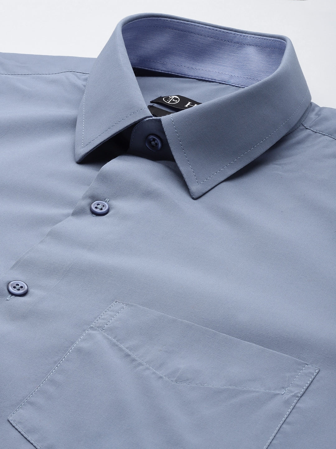 Men Blue Grey Solids Slim Fit Formal Shirt1