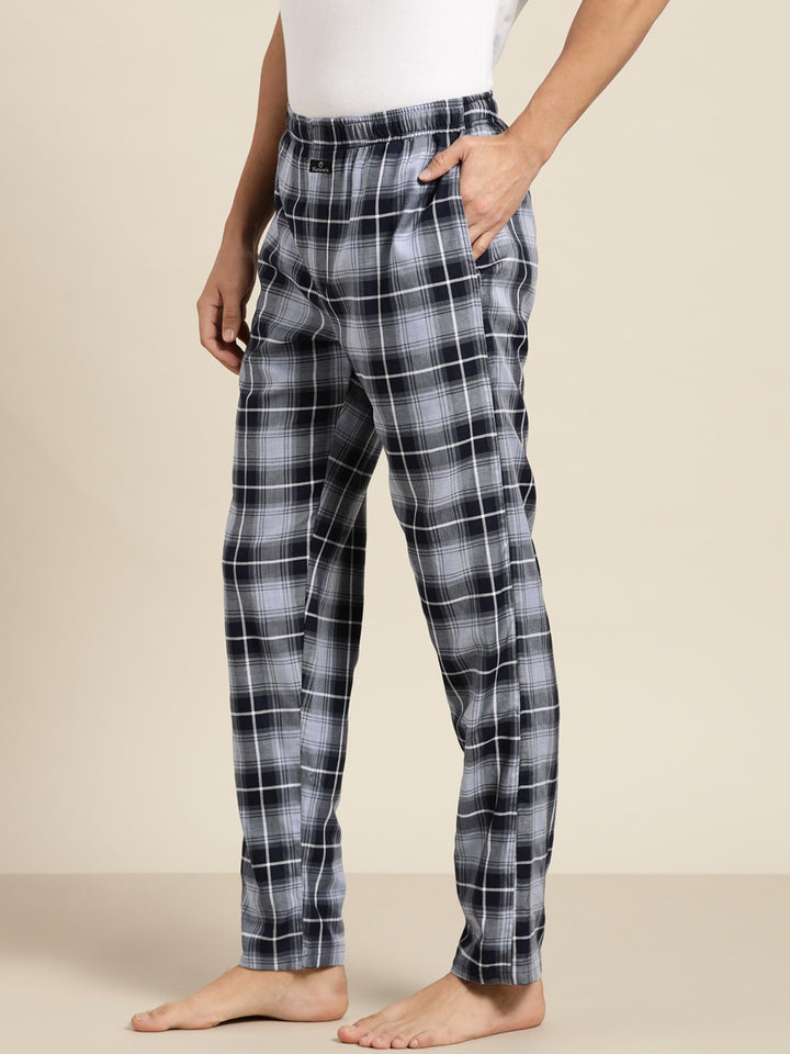 Men Blue Checked Cotton Relaxed Fit Casual Lounge Pant