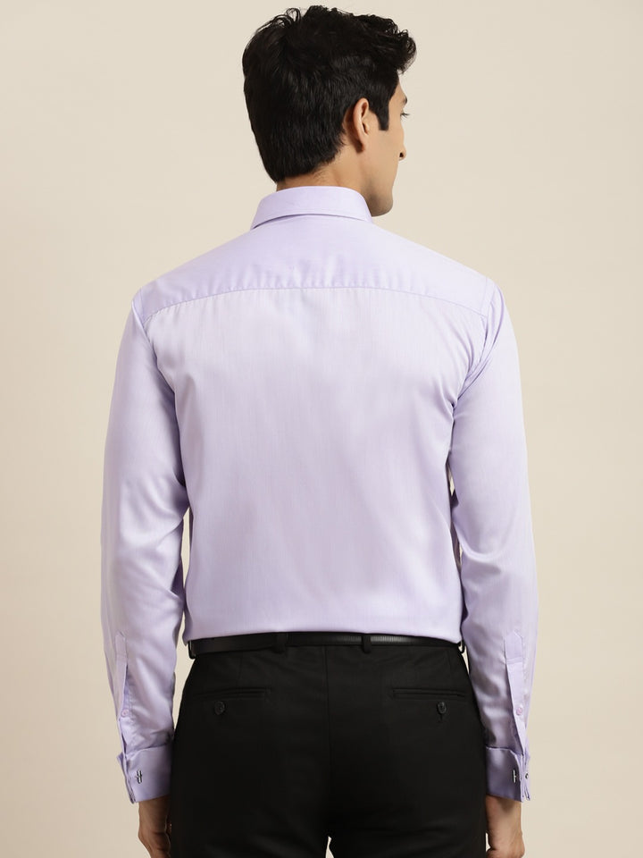 Men Lavender Self Design Premium Pure Cotton French Cuff Slim Fit Formal Shirt