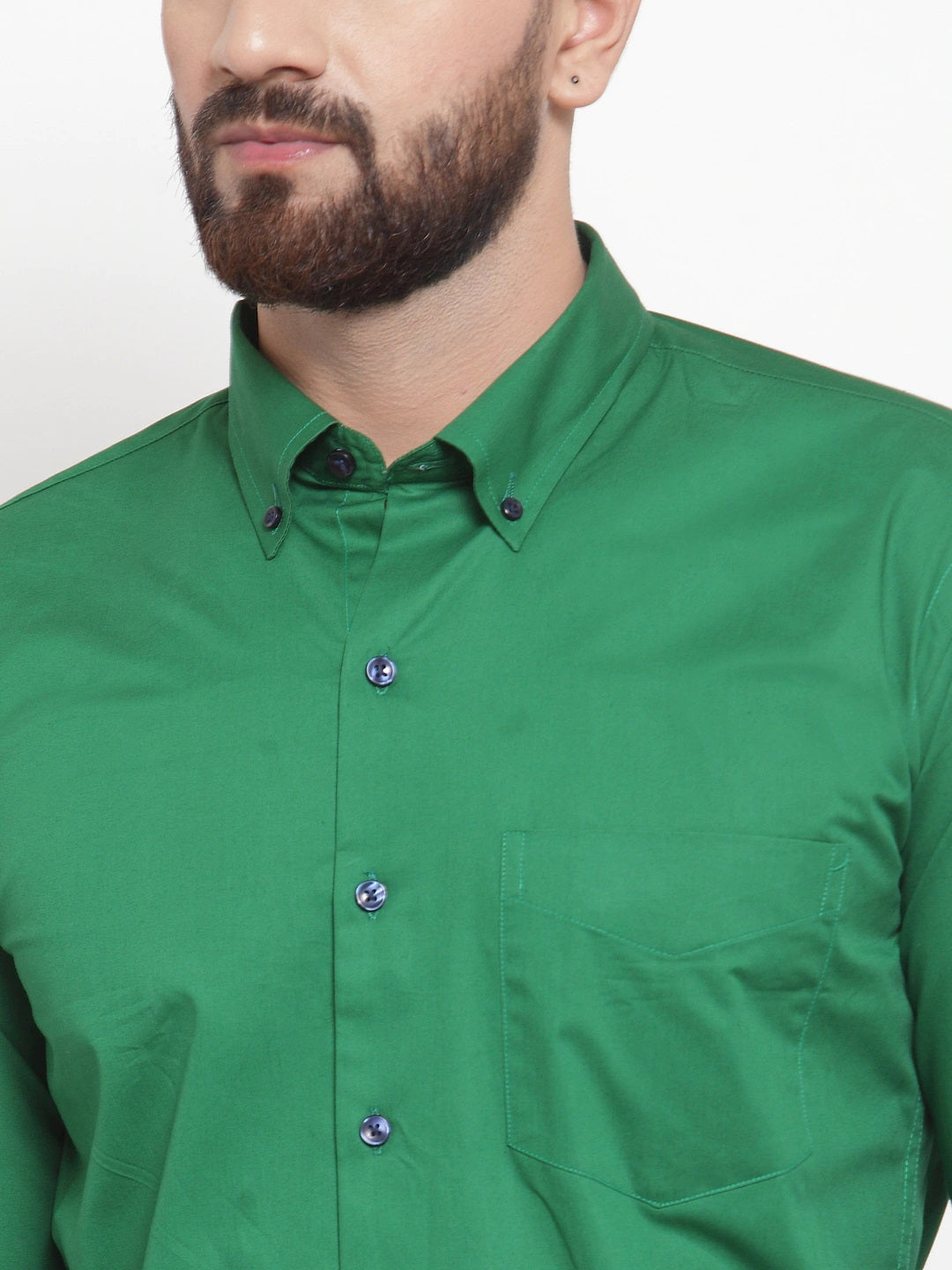 Men Forest Green Solids Pure Cotton Slim Fit Formal Shirt