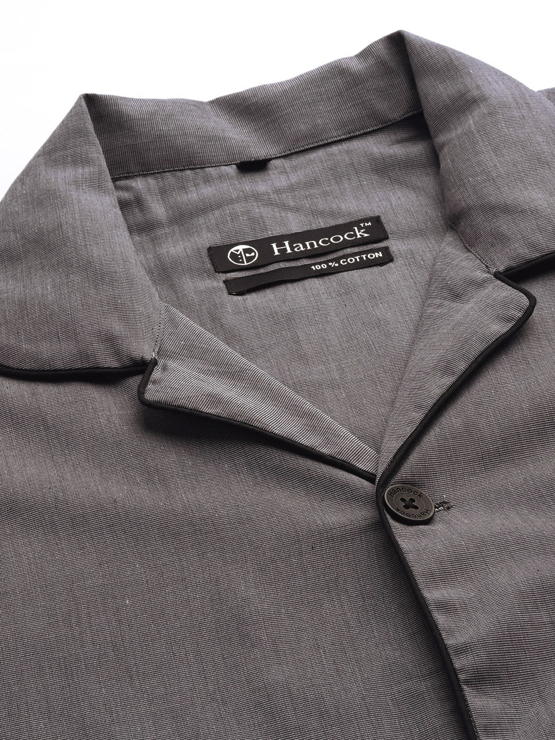 Men Grey Solids Pure Cotton Regular Fit Night Wear Night Suit
