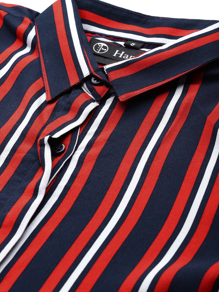 Women Navy Stripes Viscose Rayon Slim Fit Formal Shirt