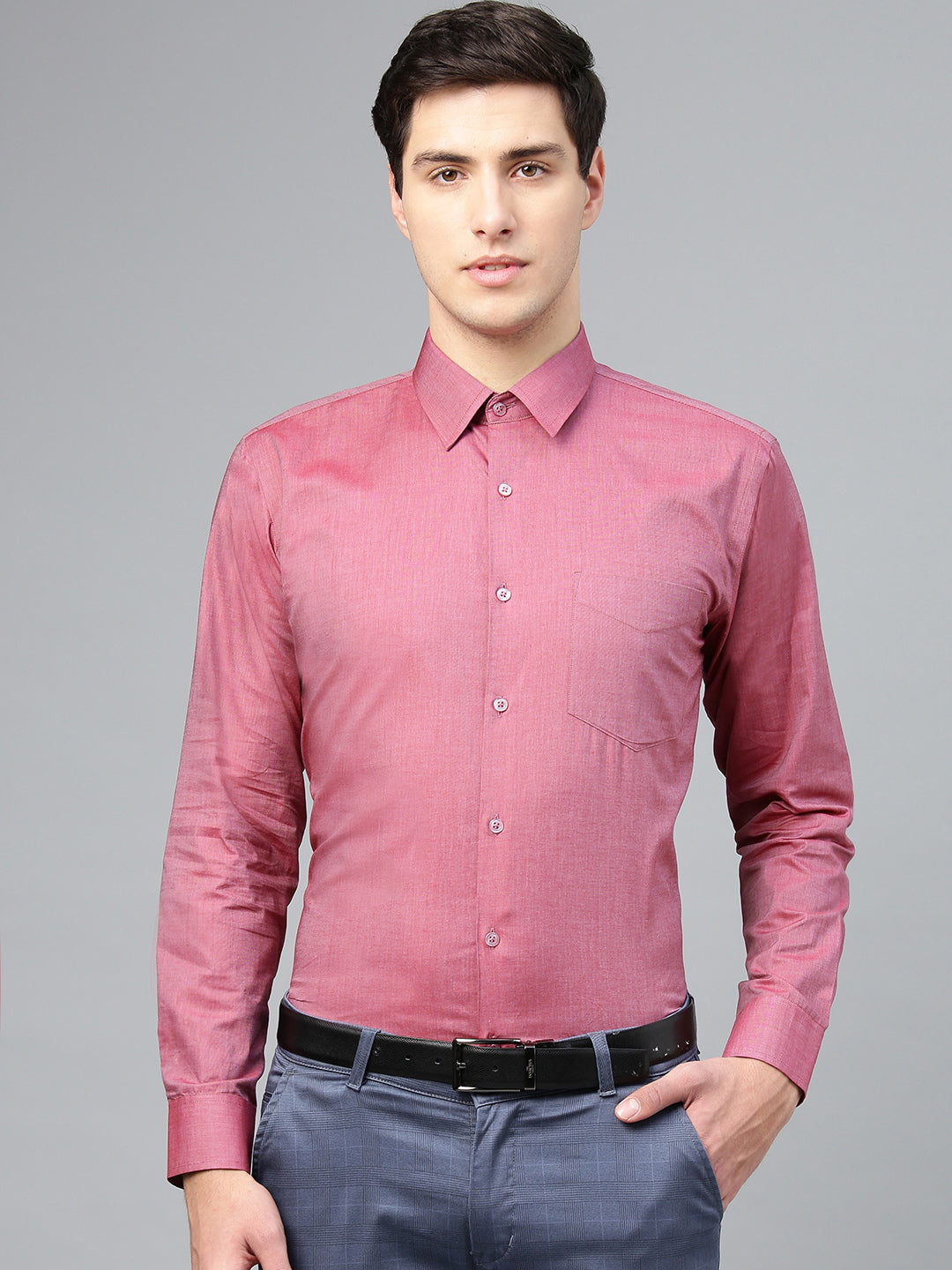 Men Red Pure Cotton Solid Slim Fit Formal Shirt