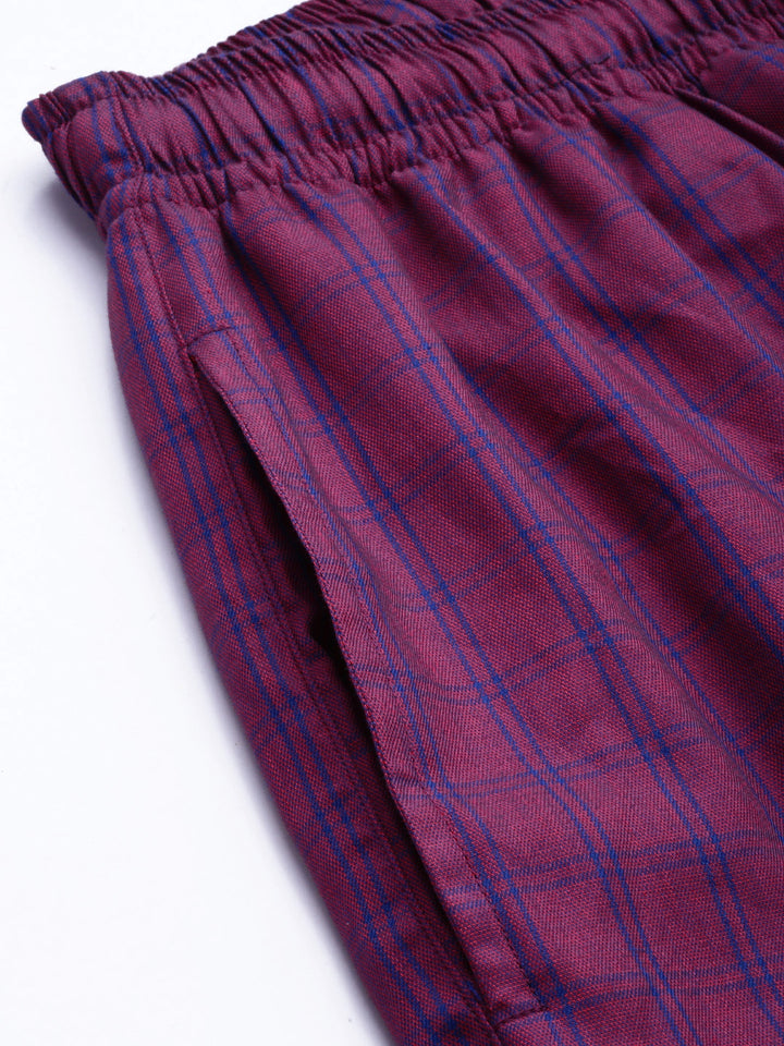 Men Wine Checks Pure Cotton Regular Fit Night Wear Night Suit