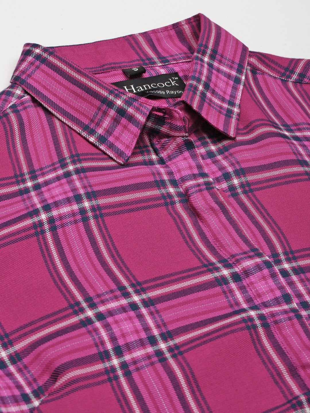 Women Magenta Checks Viscose Rayon Slim Fit Formal Shirt