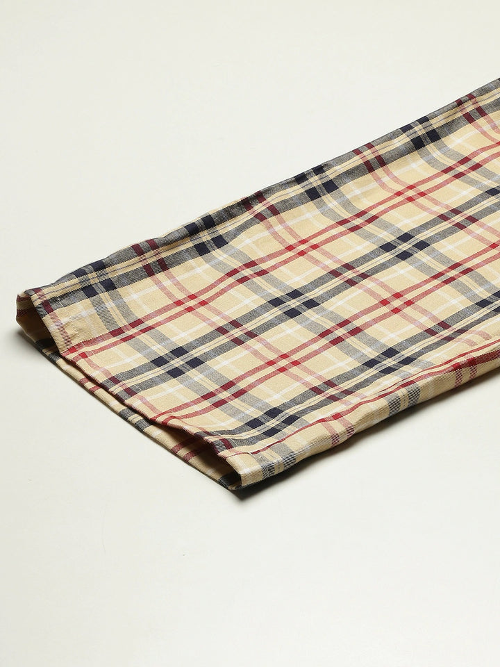 Men Beige Checks Pure Cotton Relaxed Fit Casual Lounge Pant