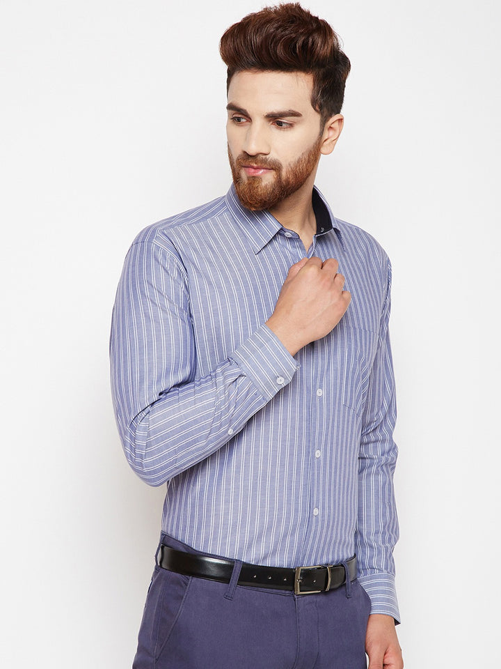 Men Blue Stripes Pure Cotton Slim Fit Formal Shirt
