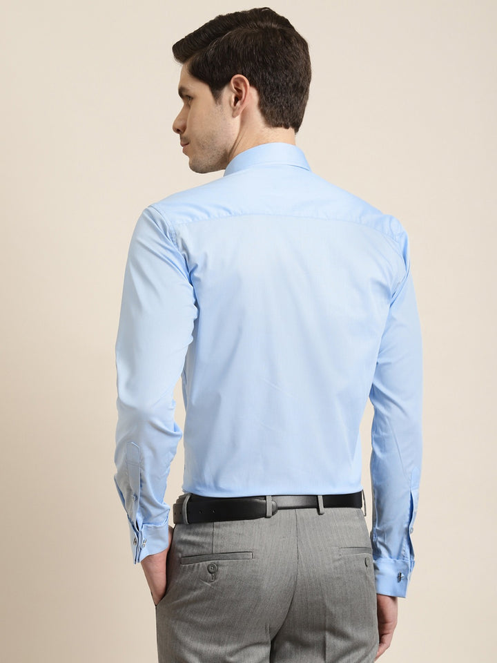 Men Sky Solid Pure Cotton French Cuff Slim Fit Formal Shirt