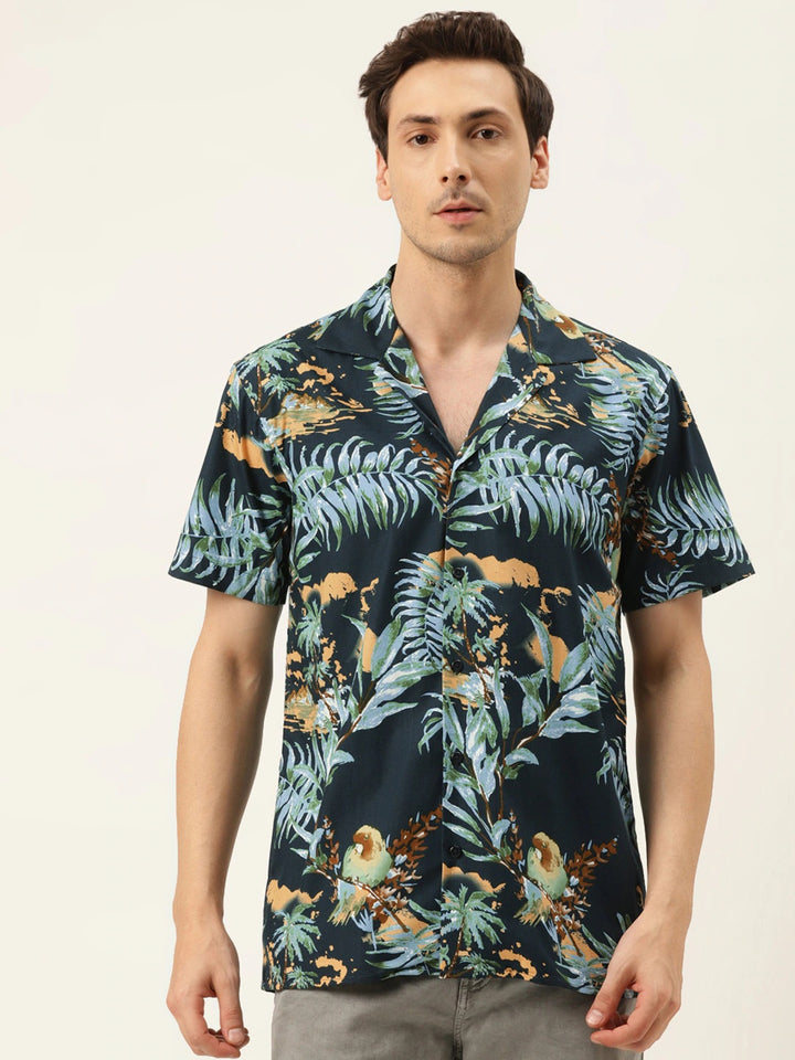 Men Green Printed Pure Cotton Relaxed Fit Casual Resort Shirt