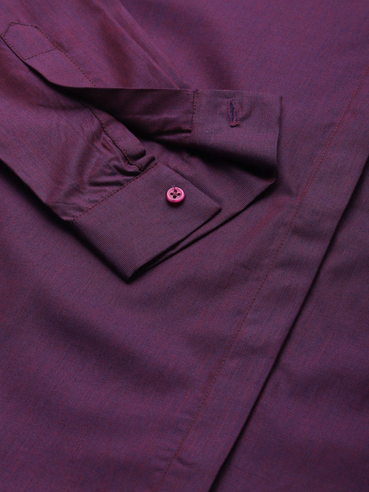 Women Wine Solids Pure Cotton Slim Fit Formal Shirt