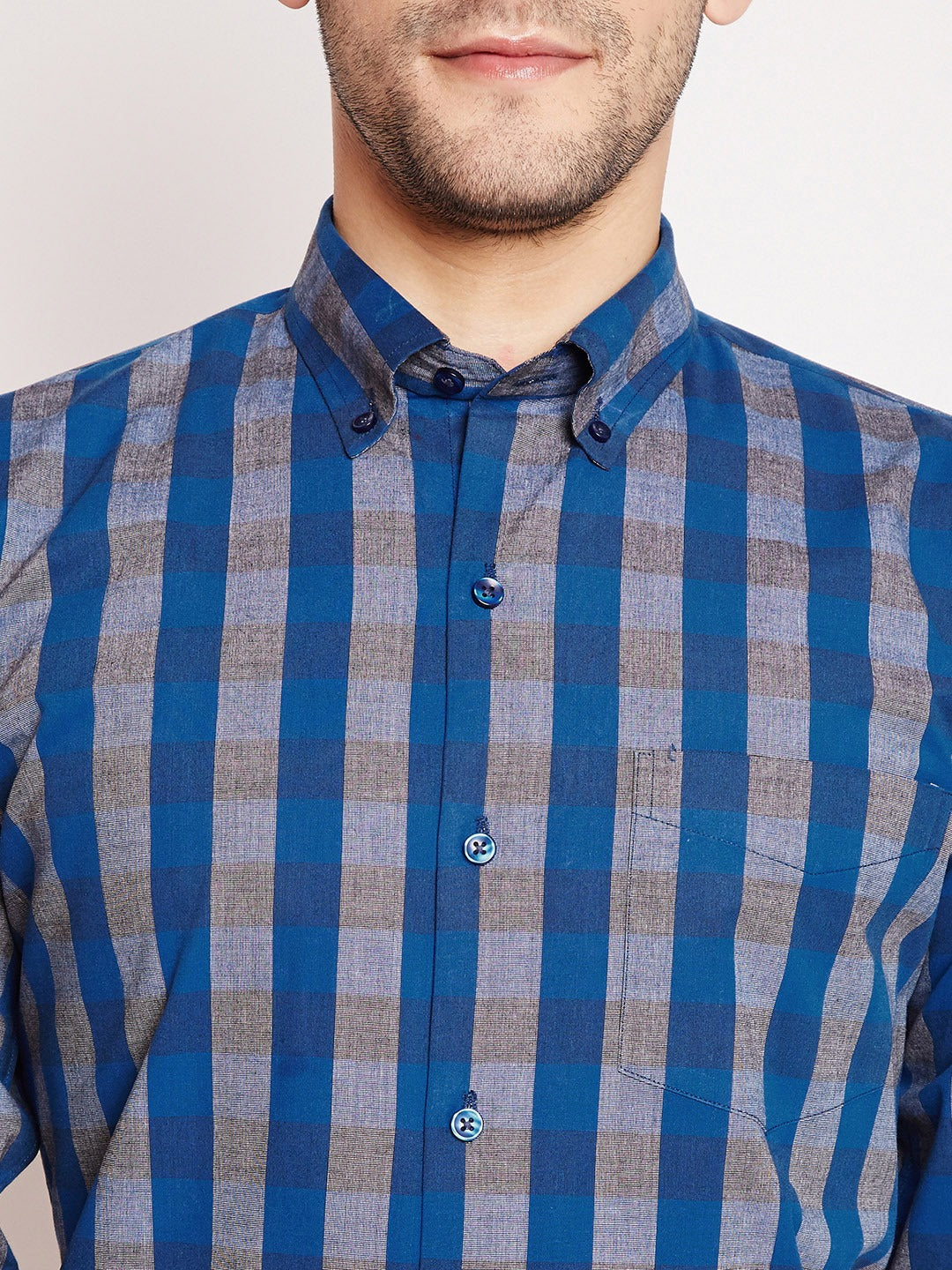 Men blue Checks Pure Cotton Slim Fit Formal Shirt