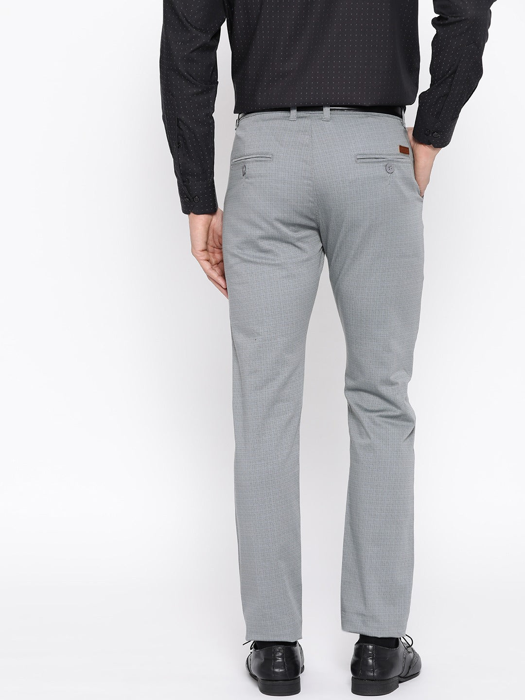 Men Bluish Grey Checked Cotton Stretch Slim Fit Formal Trouser