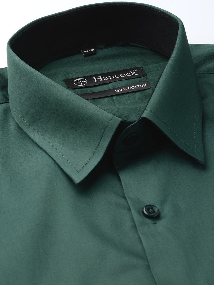 Men Bottle Green Solids Pure Cotton Slim Fit Formal Shirt