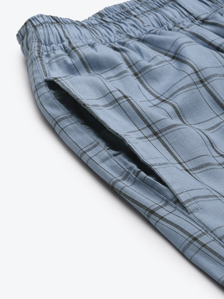 Men Blue Checks Pure Cotton Relaxed Fit Casual Lounge Pant