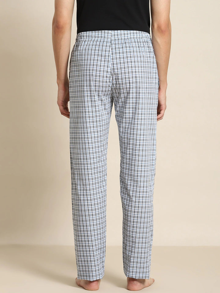 Men White-Blue Checks Pure Cotton Relaxed Fit Casual Lounge Pant