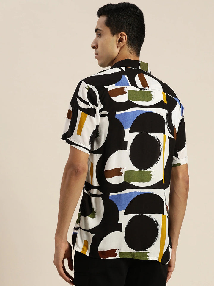 Men White & Black Prints Viscose Rayon Relaxed Fit Casual Resort Shirt