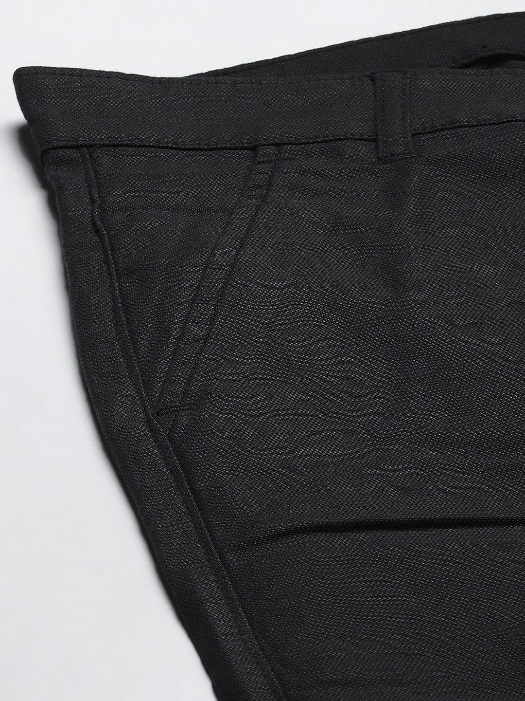 Men Black Solids Cotton Elastene Slim Fit Formal Trouser
