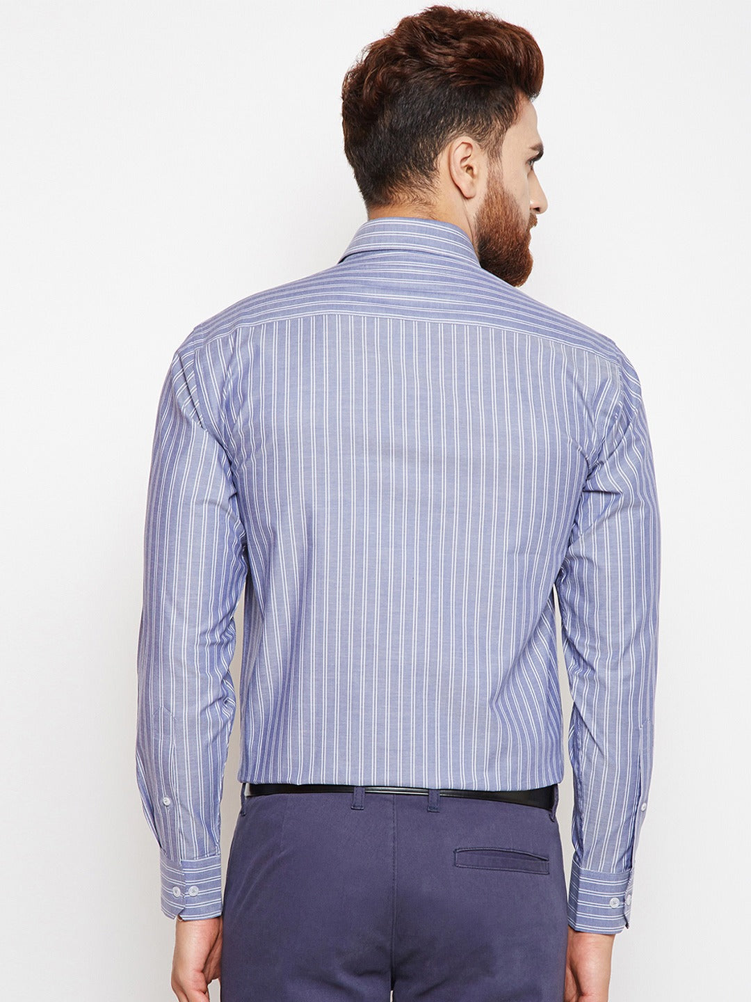 Men Blue Stripes Pure Cotton Slim Fit Formal Shirt