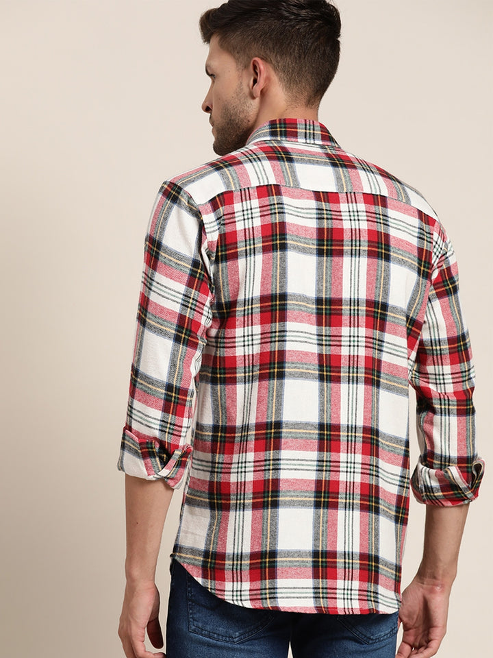 Men Red & White Checked Pure Cotton Slim Fit Casual Shirt