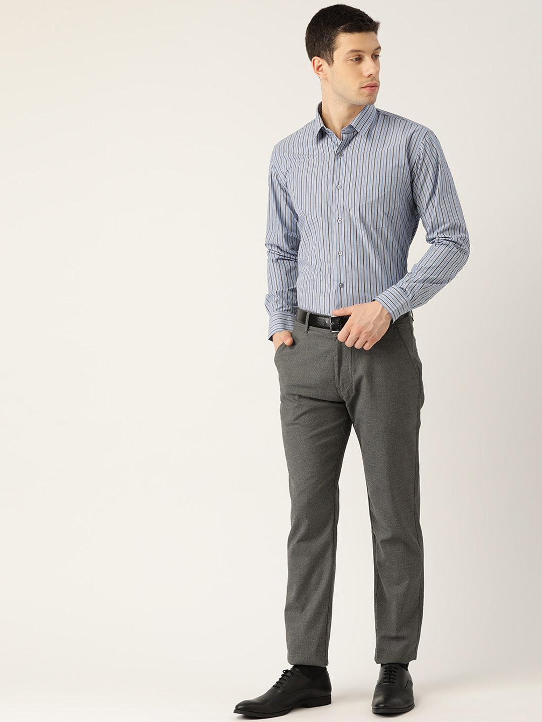 Men Blue Stripes Pure Cotton Slim Fit Formal Shirt