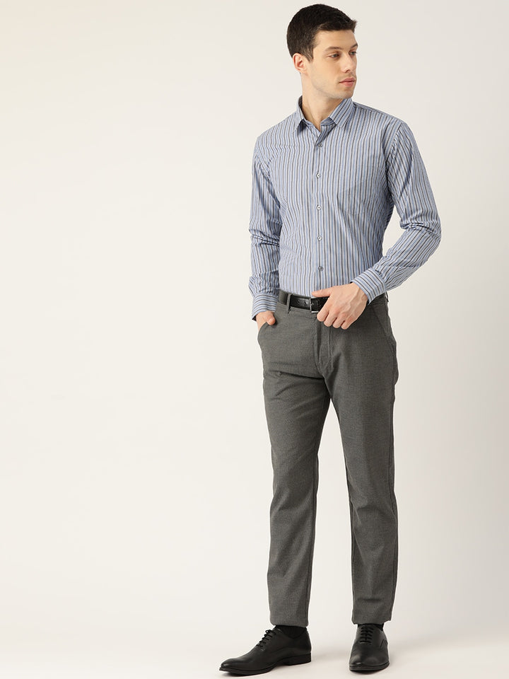 Men Blue Stripes Pure Cotton Slim Fit Formal Shirt