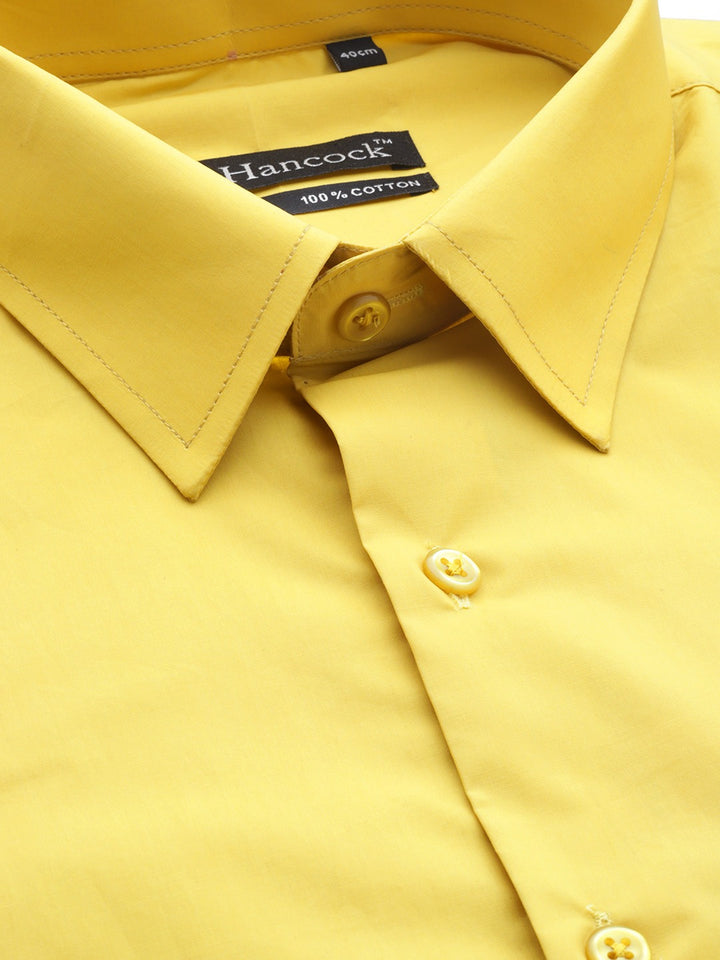 Men Mustard Solids Pure Cotton Slim Fit Formal Shirt