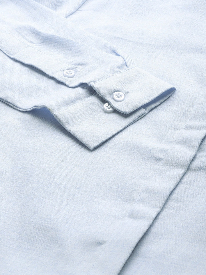 Women Blue Solids Pure Cotton Slim Fit Formal Shirt