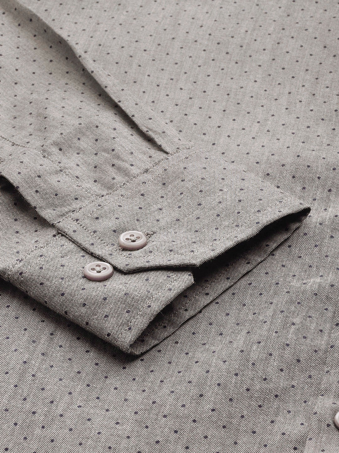 Men Grey Chambray Polka Micro Dot Print Cotton Rich Slim Fit Formal Shirt