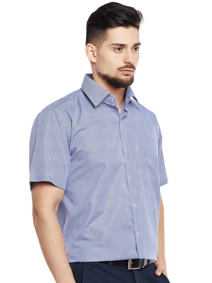 Men Blue & White Checked Regular Fit Formal Shirt