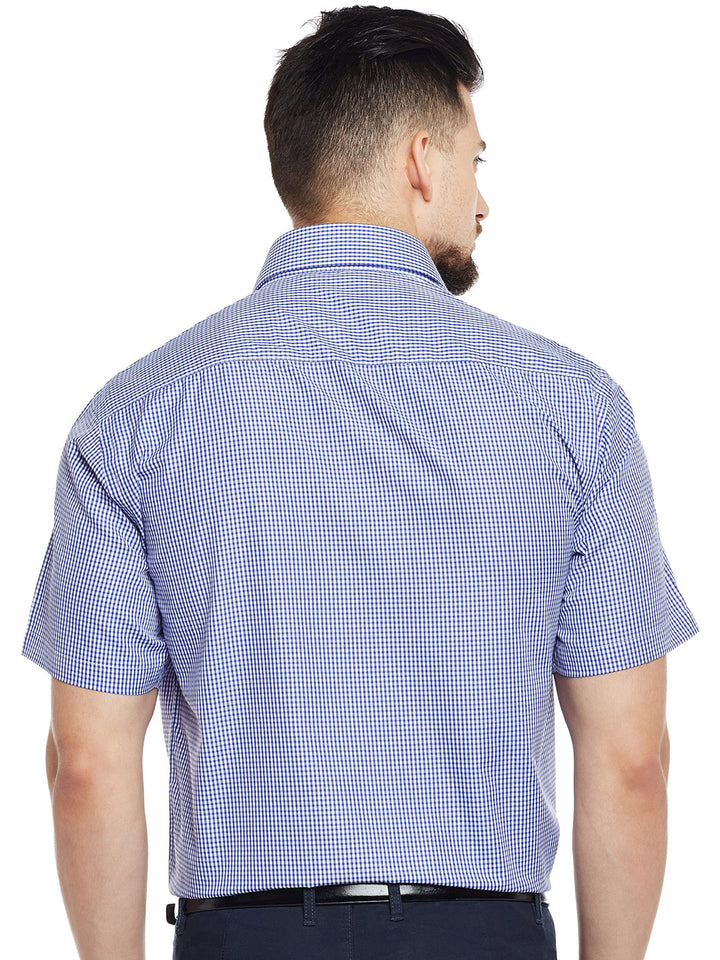 Men Blue & White Checked Regular Fit Formal Shirt