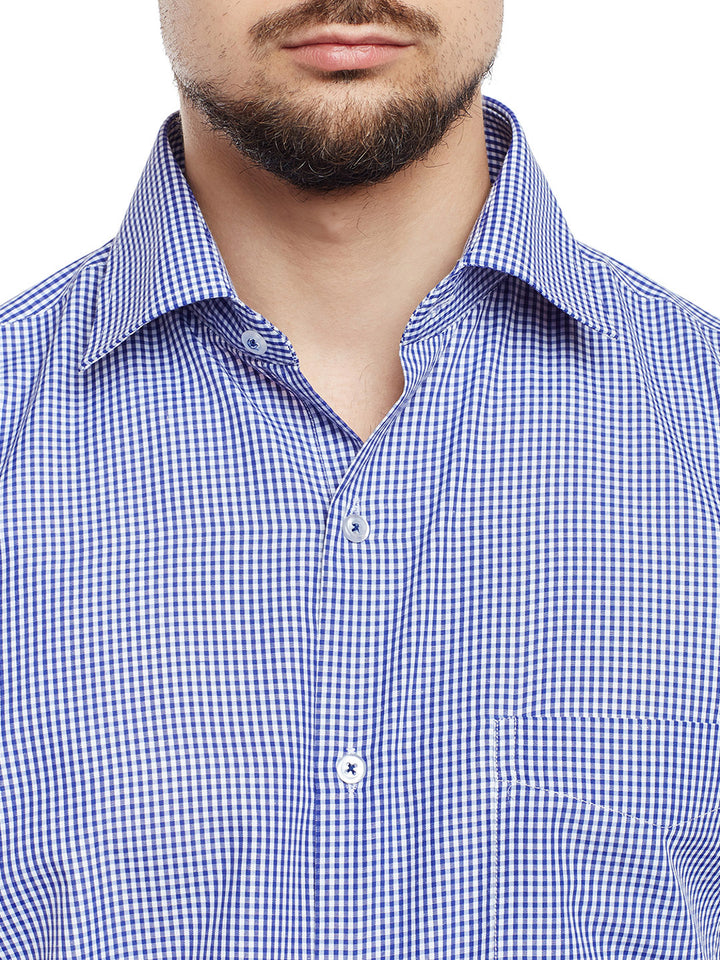 Men Blue & White Checked Regular Fit Formal Shirt