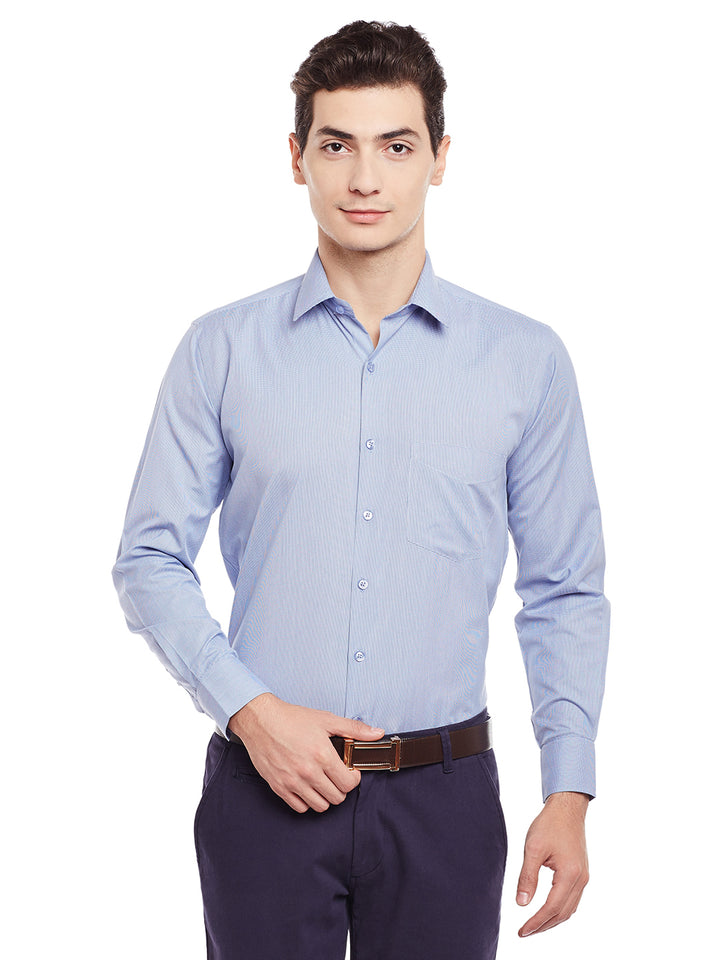 Men Blue Solid Slim Fit Cotton Rich Formal Shirt